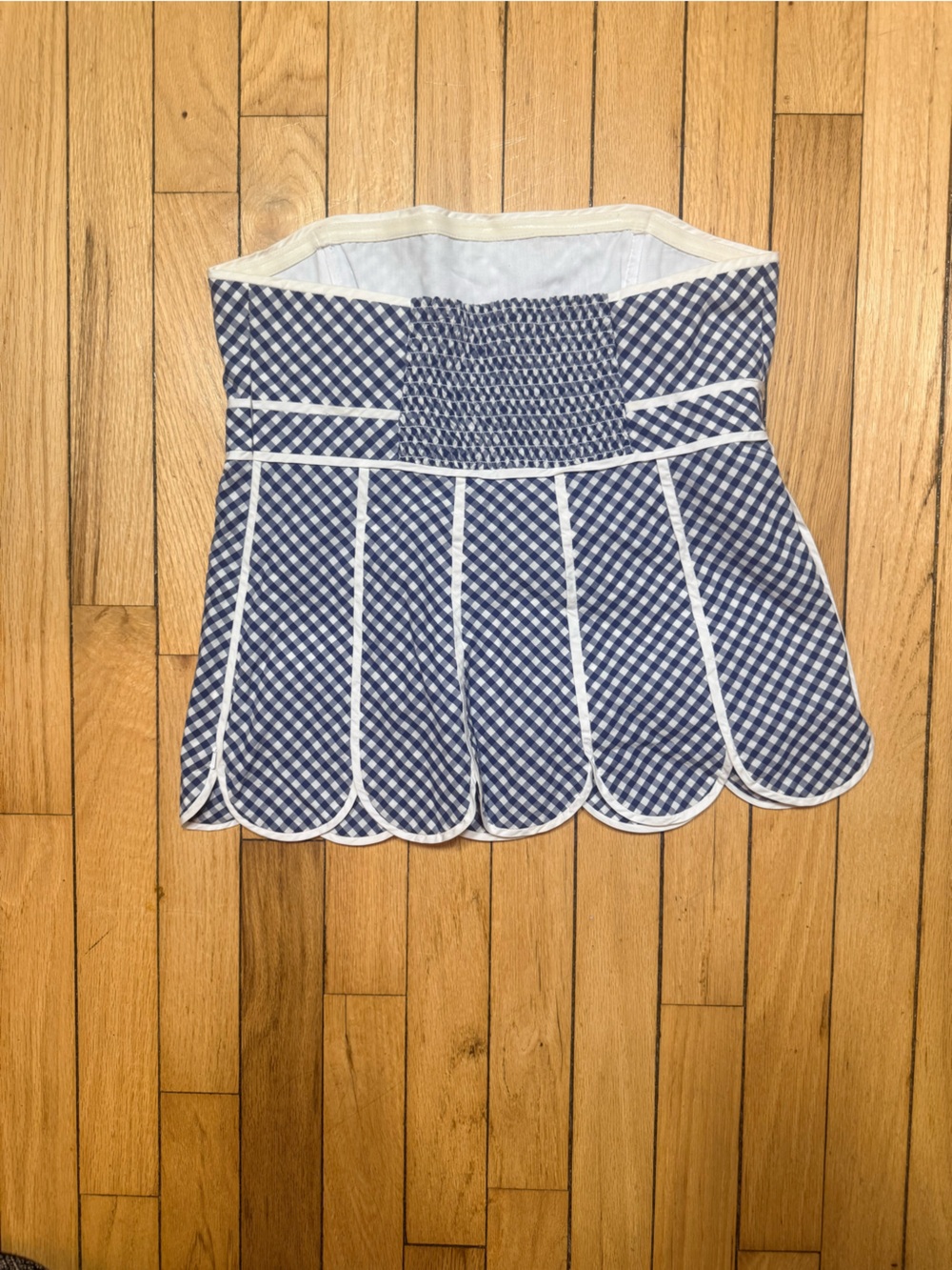 Lilly Pulitzer Navy and White Strapless Gingham Peplum Top - Picture 3 of 4